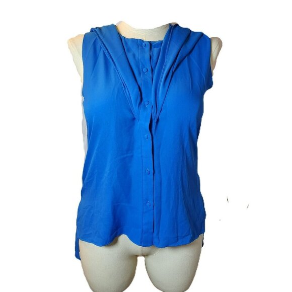 Prabal Gurung Blouse 8  Blue Asym Button Down  Draped Sleeve  Designer‎ - Picture 6 of 15